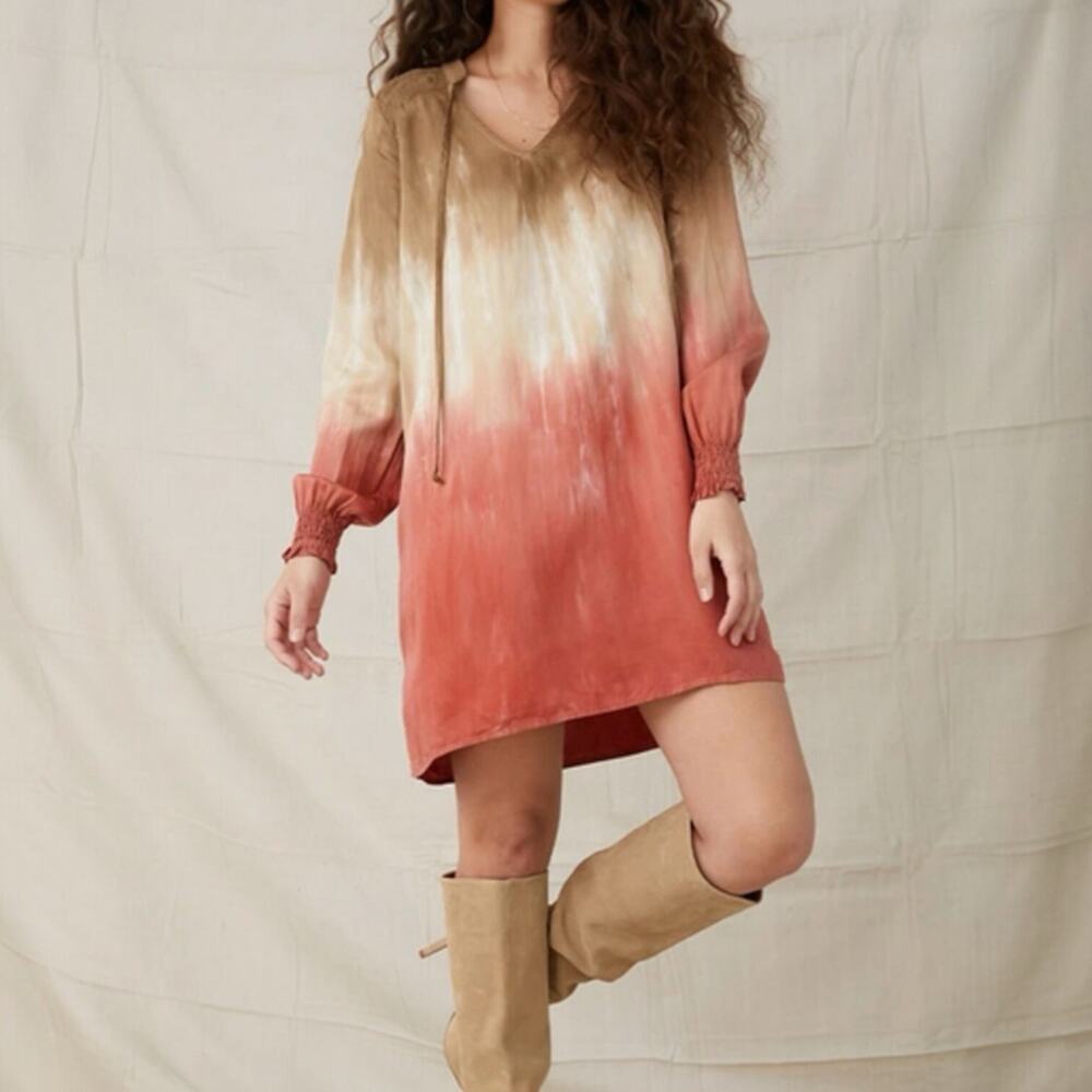 Bella Dahl Ombre Mini Dress in Tan, Cream & Coral